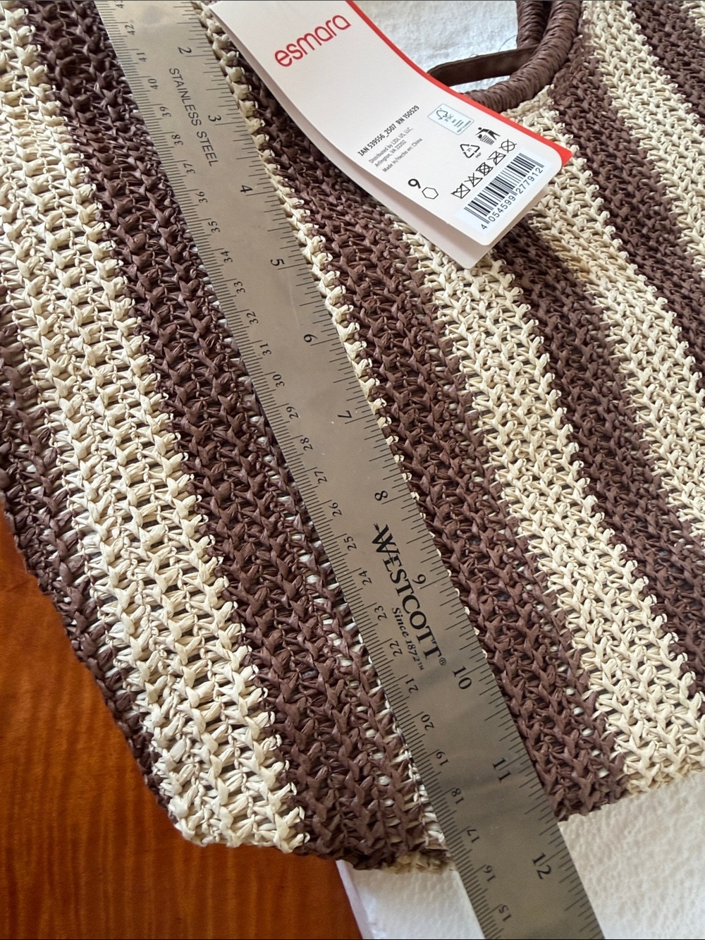NWT Striped Crochet Tote Bag with Round Handles - Brown & Cream - Picture 4 of 7